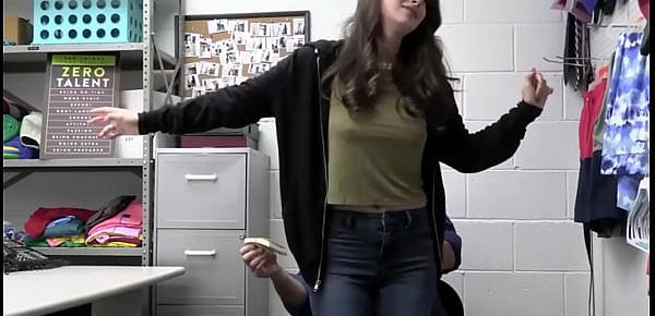  Brunette teen, with big tits caught shoplifting and banged hard by guard